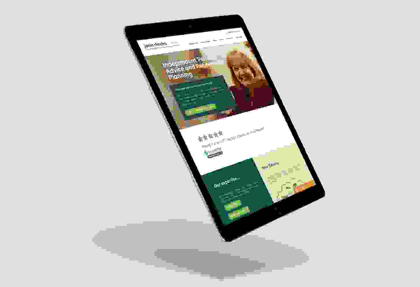 Joslin Rhodes website being displayed on an iPad