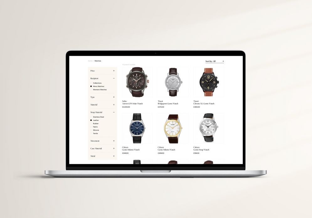 Website showing watch filters