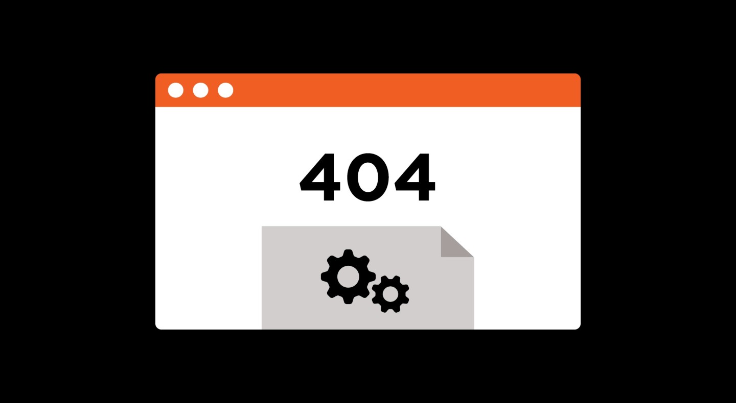 Graphic mockup of a web page showing a 404 error message