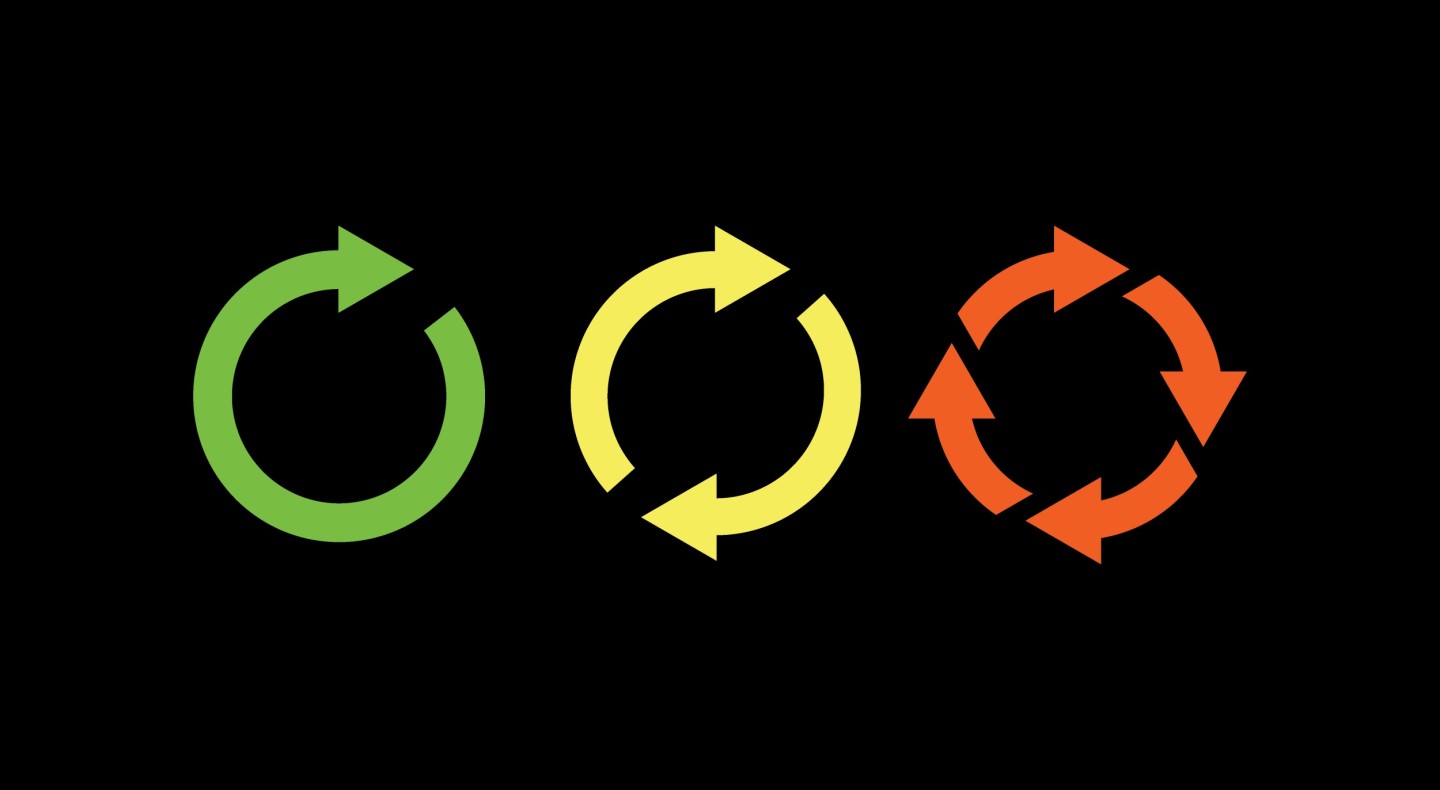 Graphic mockup of three circular arrows representing a website update at different speeds and efficiencies 