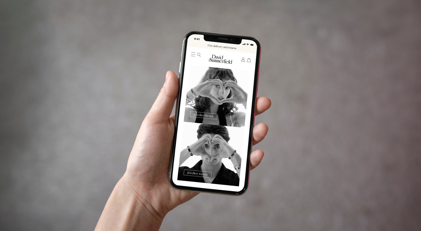 mobile website design mockup on iphone with campaign imagery for valentine's day