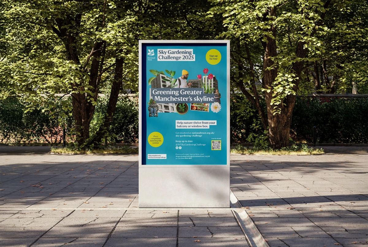 Design of a digital screen advert with different textures and colours represented in headings