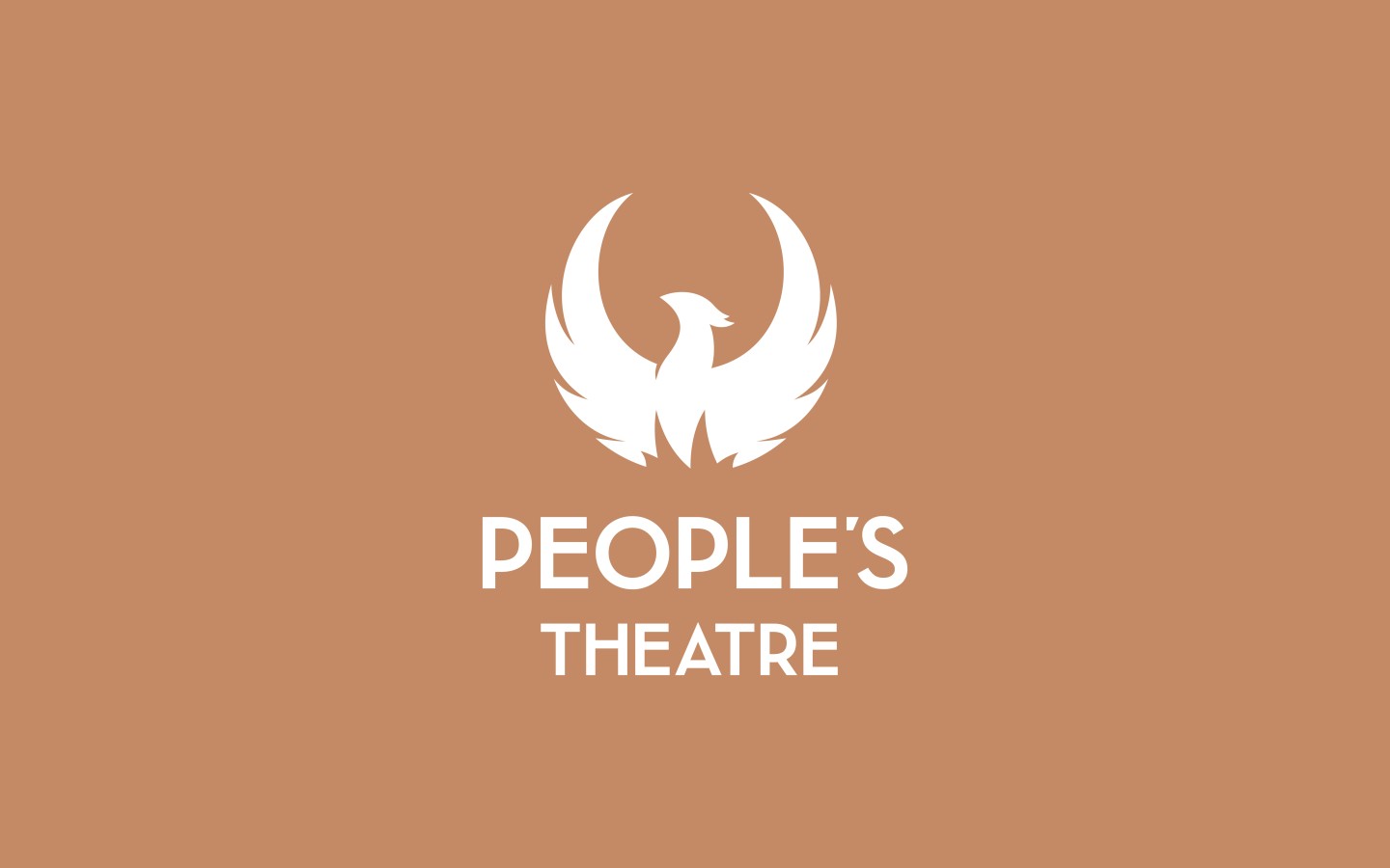 Logo design featuring bespoke illustration of phoenix on a soft brown background with white text and logo in the centre.